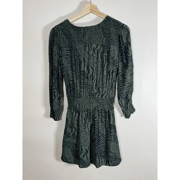 RAILS Zana Animal-Print Smocked-Waist Mini Dress Olive Green Small - Picture 5 of 10